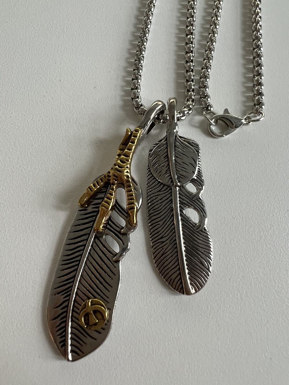 Takahashi Goros Necklace Pendants Inspired Large Two Bird Feather Silver